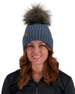 Obermeyer Denver Faux Fur Pom Beanie - Blue Ash