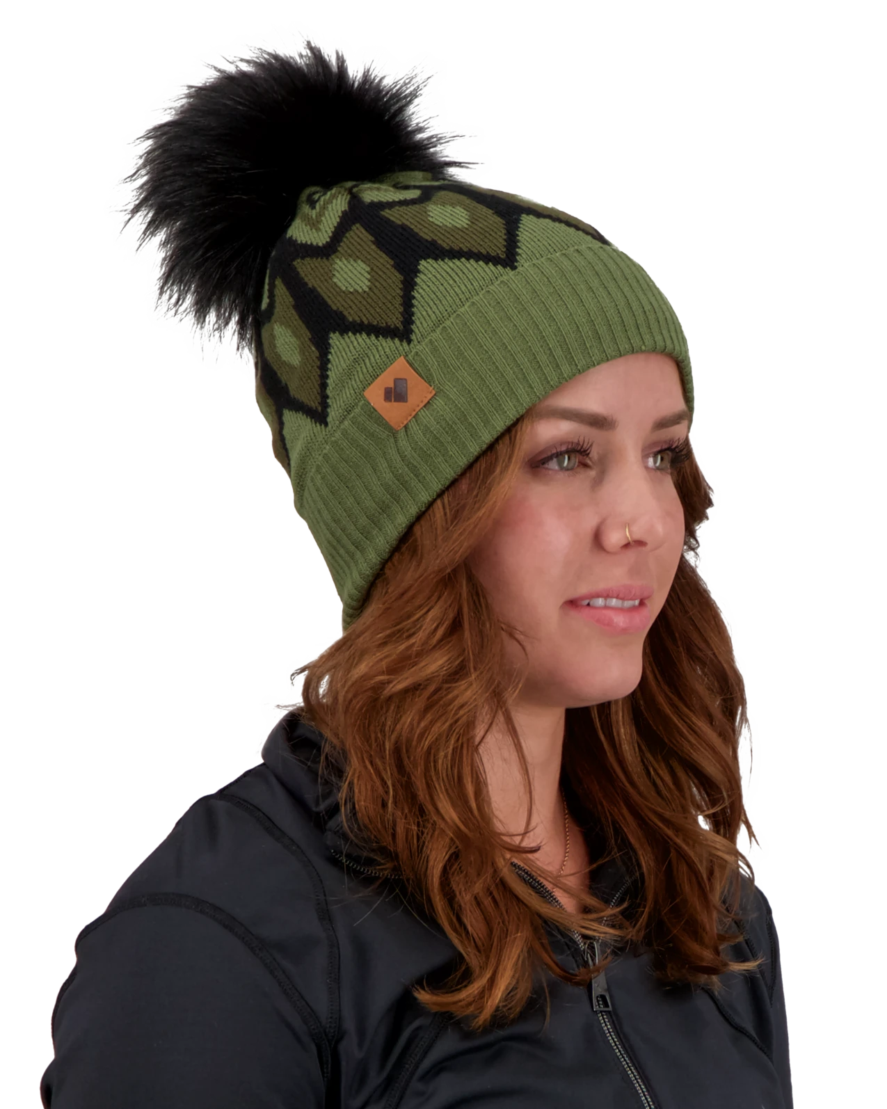 Obermeyer Fair Isle Faux Fur Pom Beanie - Saguaro 3 Obermeyer Fair Isle Faux Fur Pom Beanie - Saguaro - Image 2